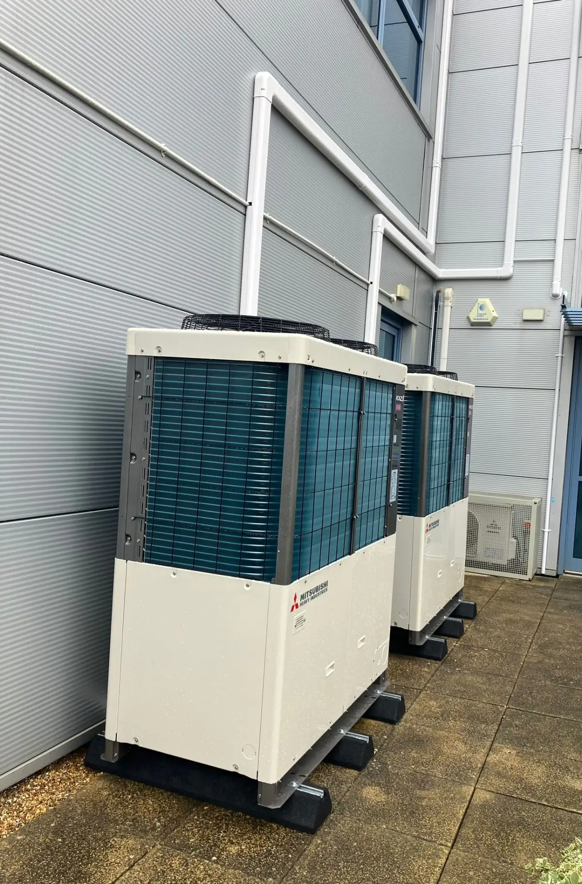 Large commercial VRF outdoor units with pipework
